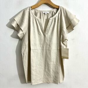 Anthropologie Cream Flutter Sleeve Tunic